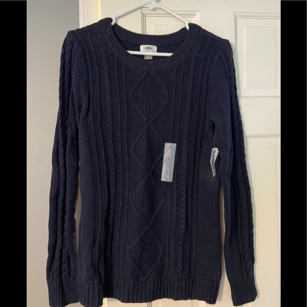 Blue cable knit sweater